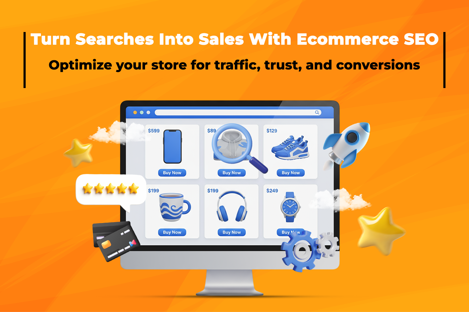 Diagram showing ecommerce SEO improving visibility for product and category pages