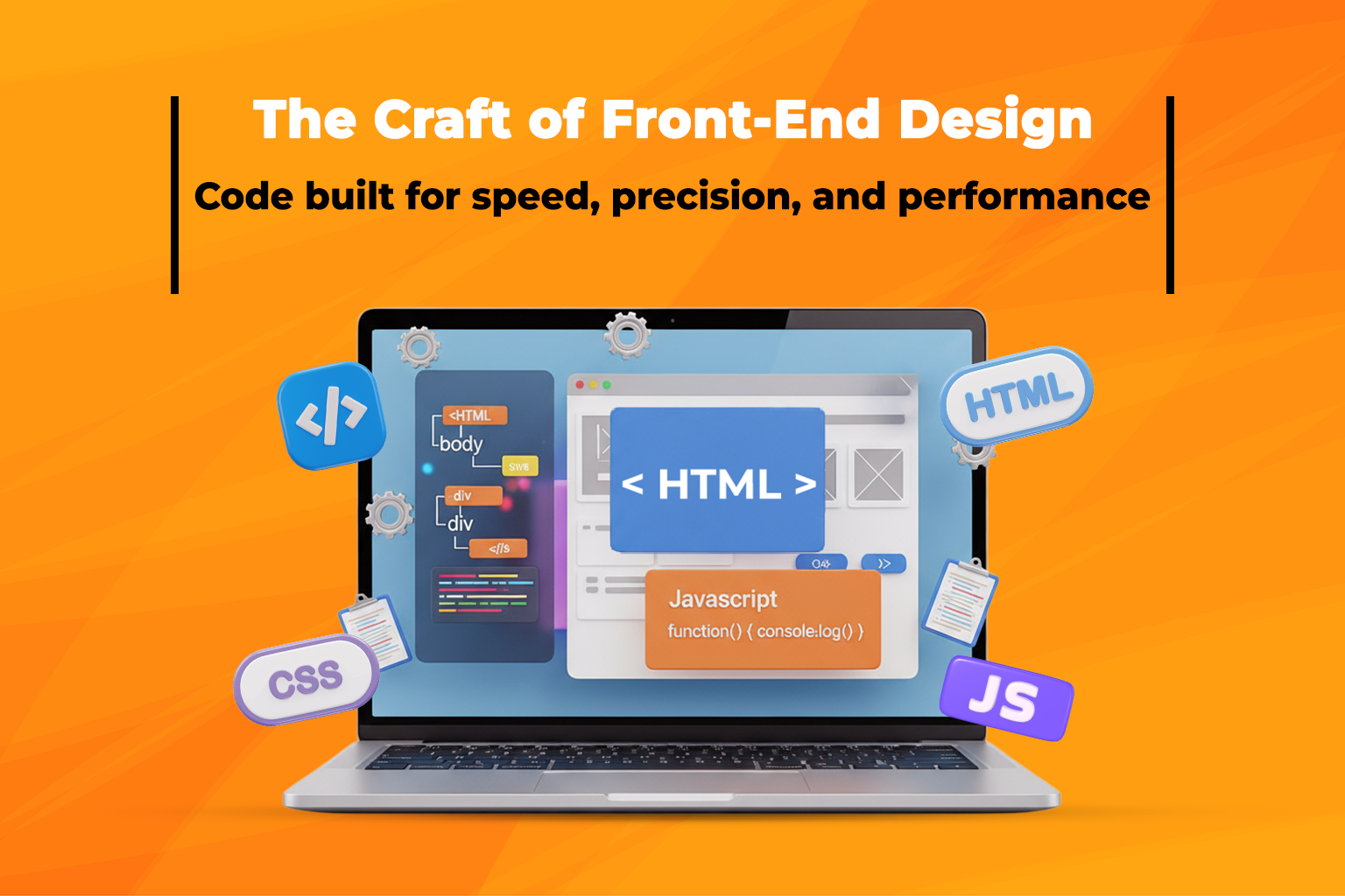 Front-end code rendering a website interface in a browser, illustrating Front-End Development.