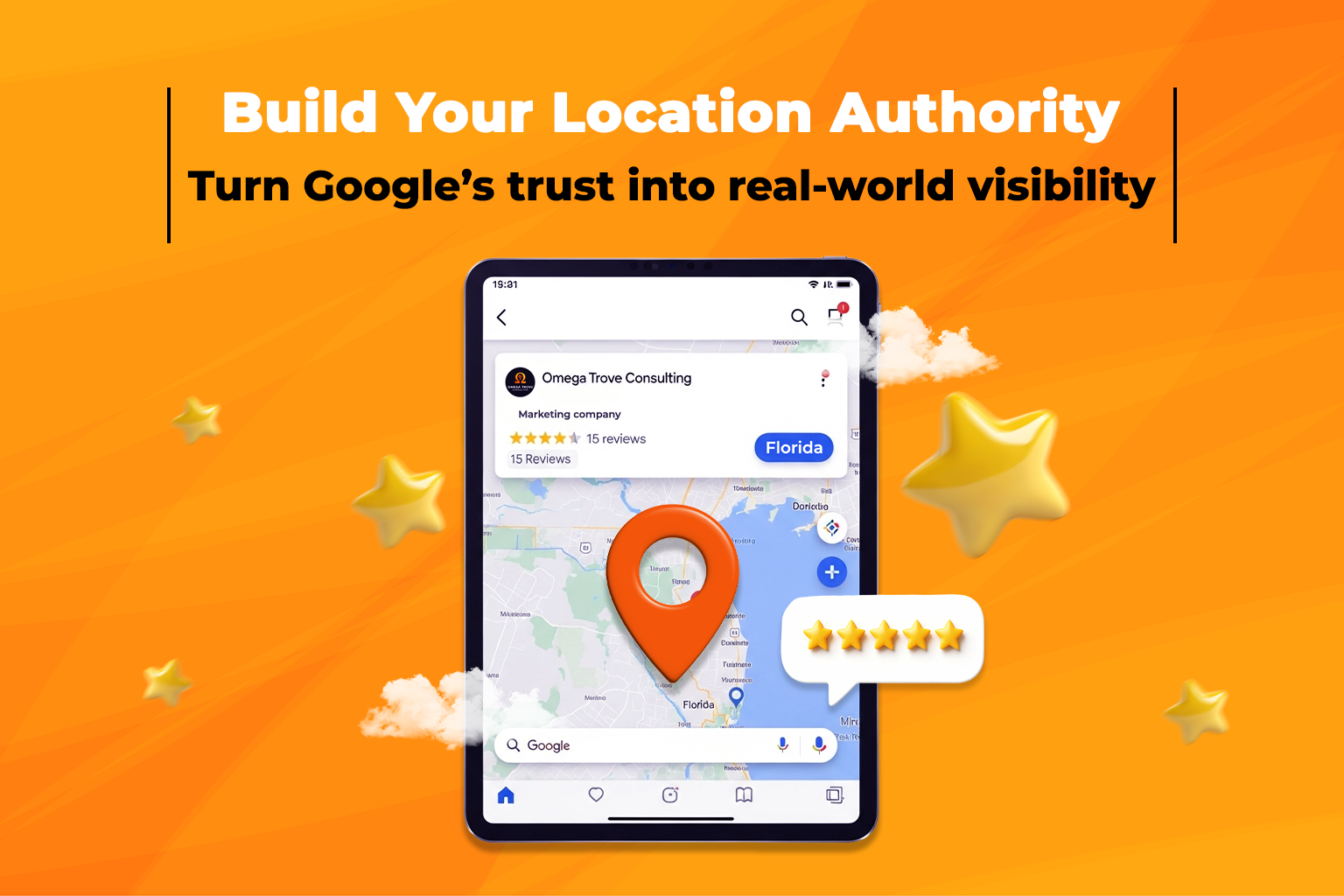 Local business locations competing for visibility on a city map, illustrating Location Authority.