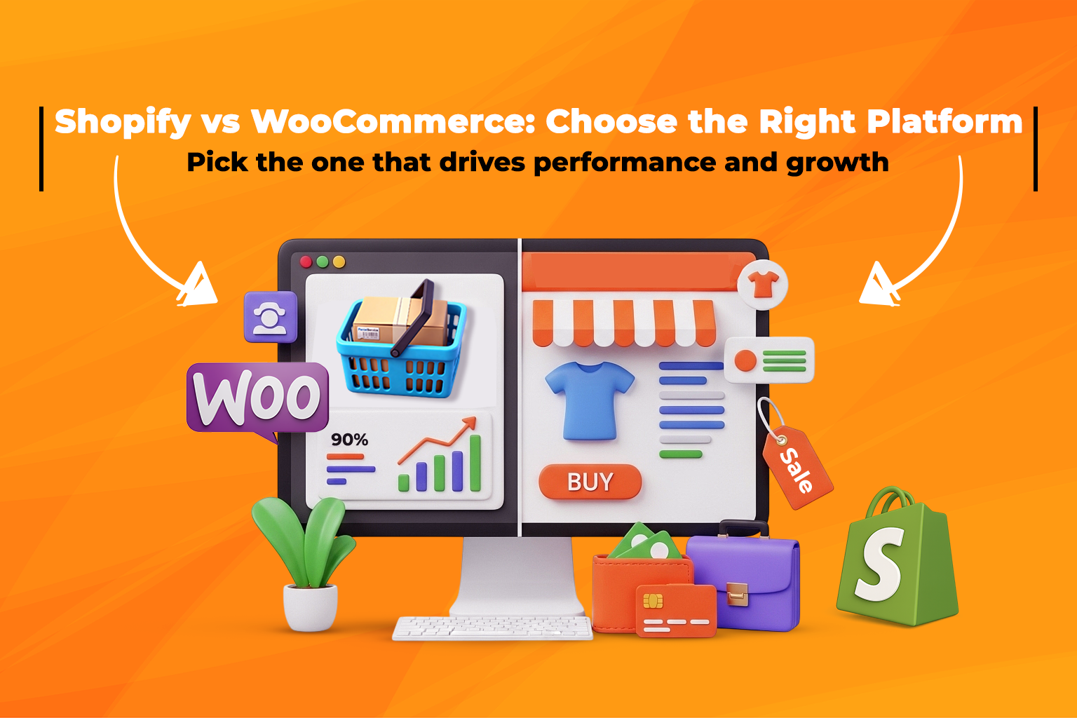 Comparison chart showing Shopify and WooCommerce ecommerce platforms side by side