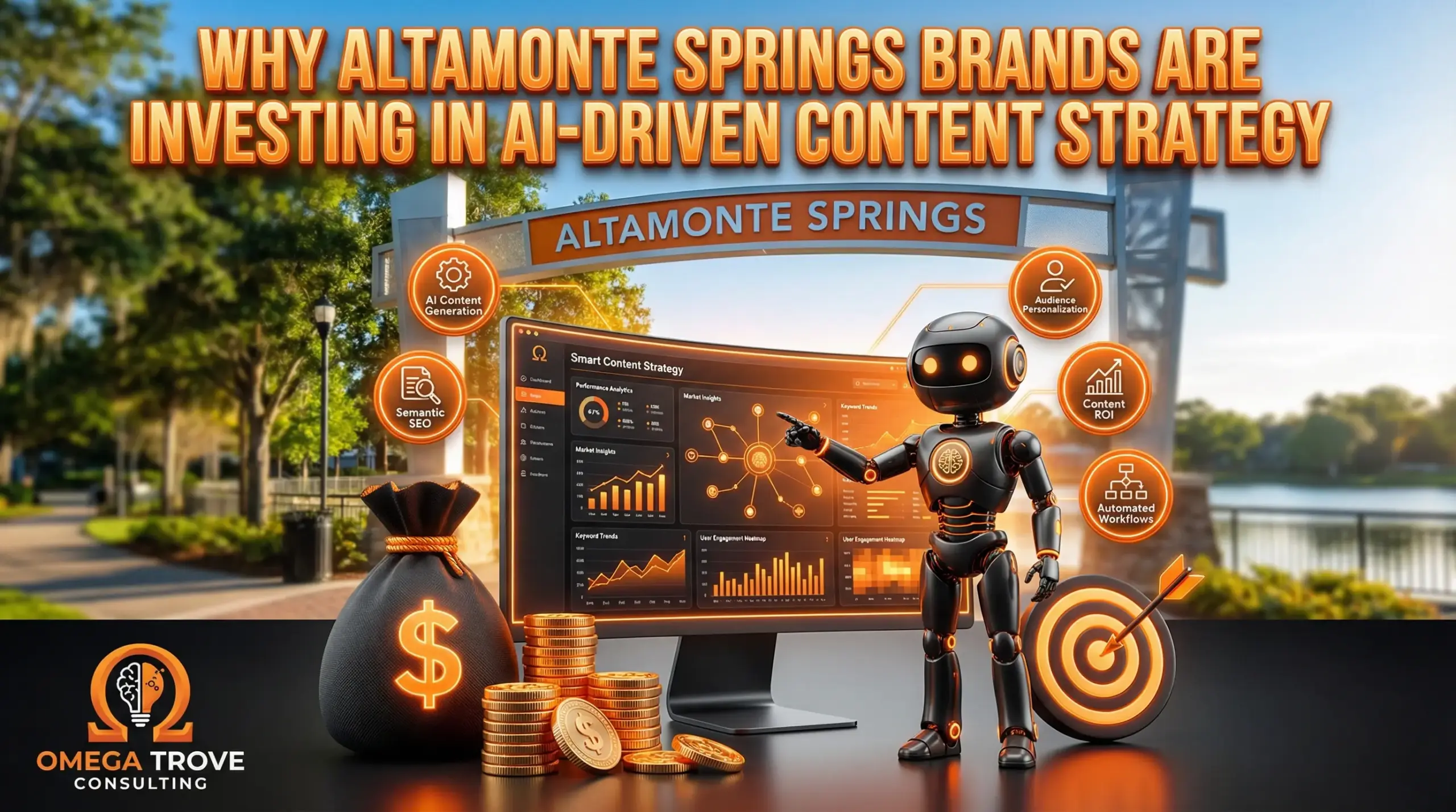 Feature image showing AI-driven content strategy helping Altamonte Springs brands plan, optimize, and scale content using artificial intelligence for smarter marketing and growth.