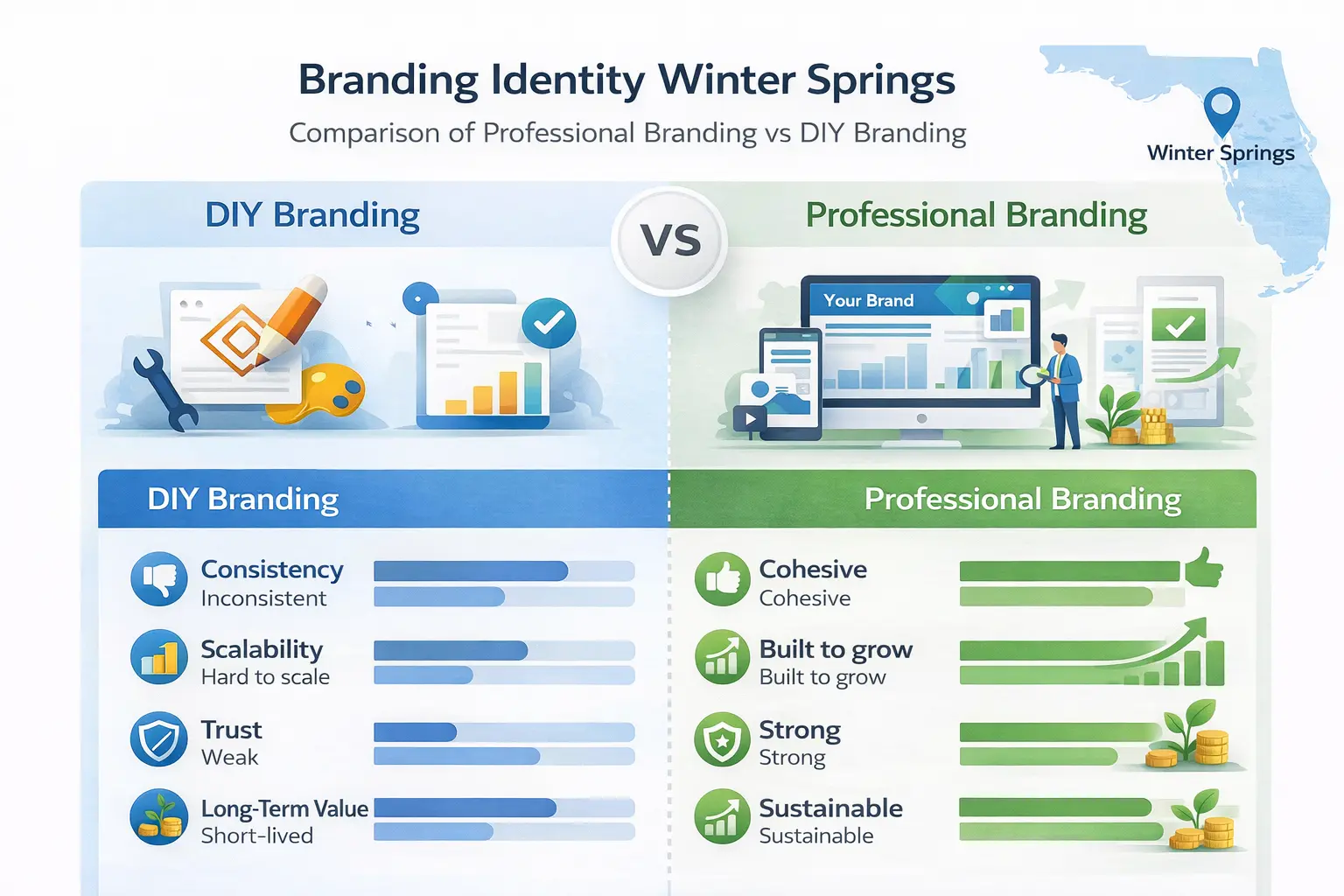 Branding identity Winter Springs comparison of professional branding vs DIY branding