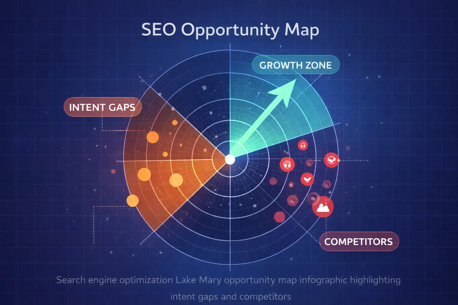 Search engine optimization Lake Mary blueprint infographic showing technical SEO, content, and authority layers