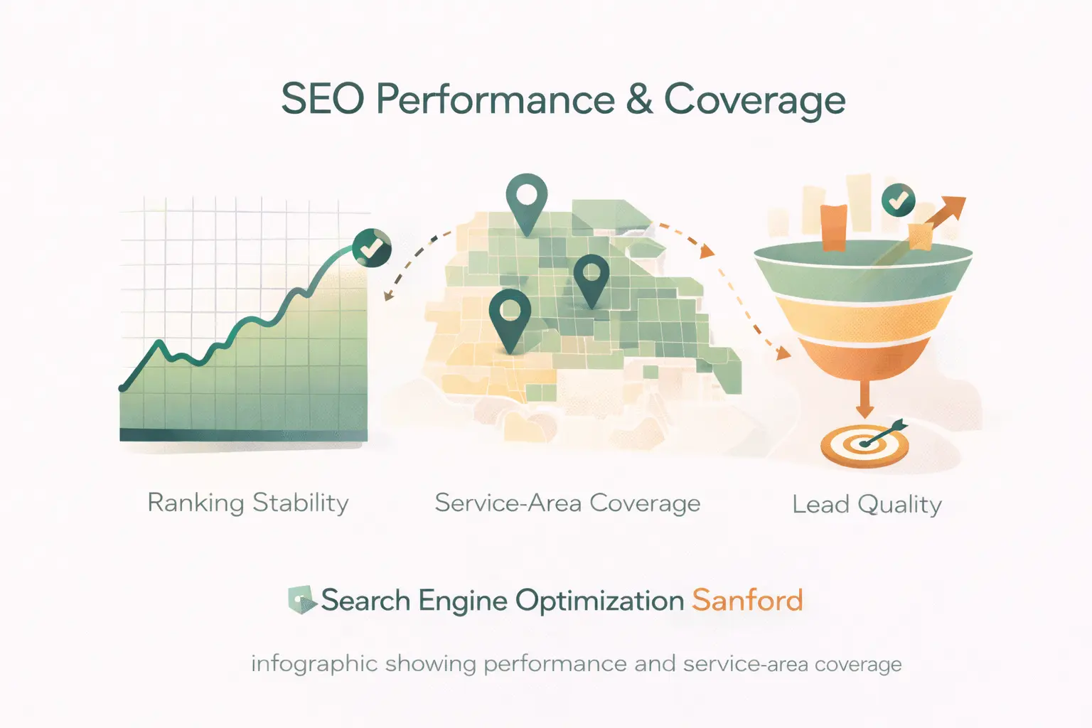 Search engine optimization Sanford infographic showing performance and service-area coverage