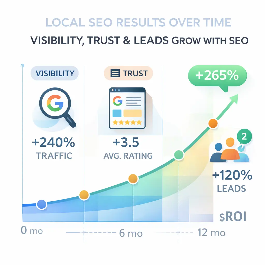 Search engine optimization Apopka growth infographic showing traffic and lead increases