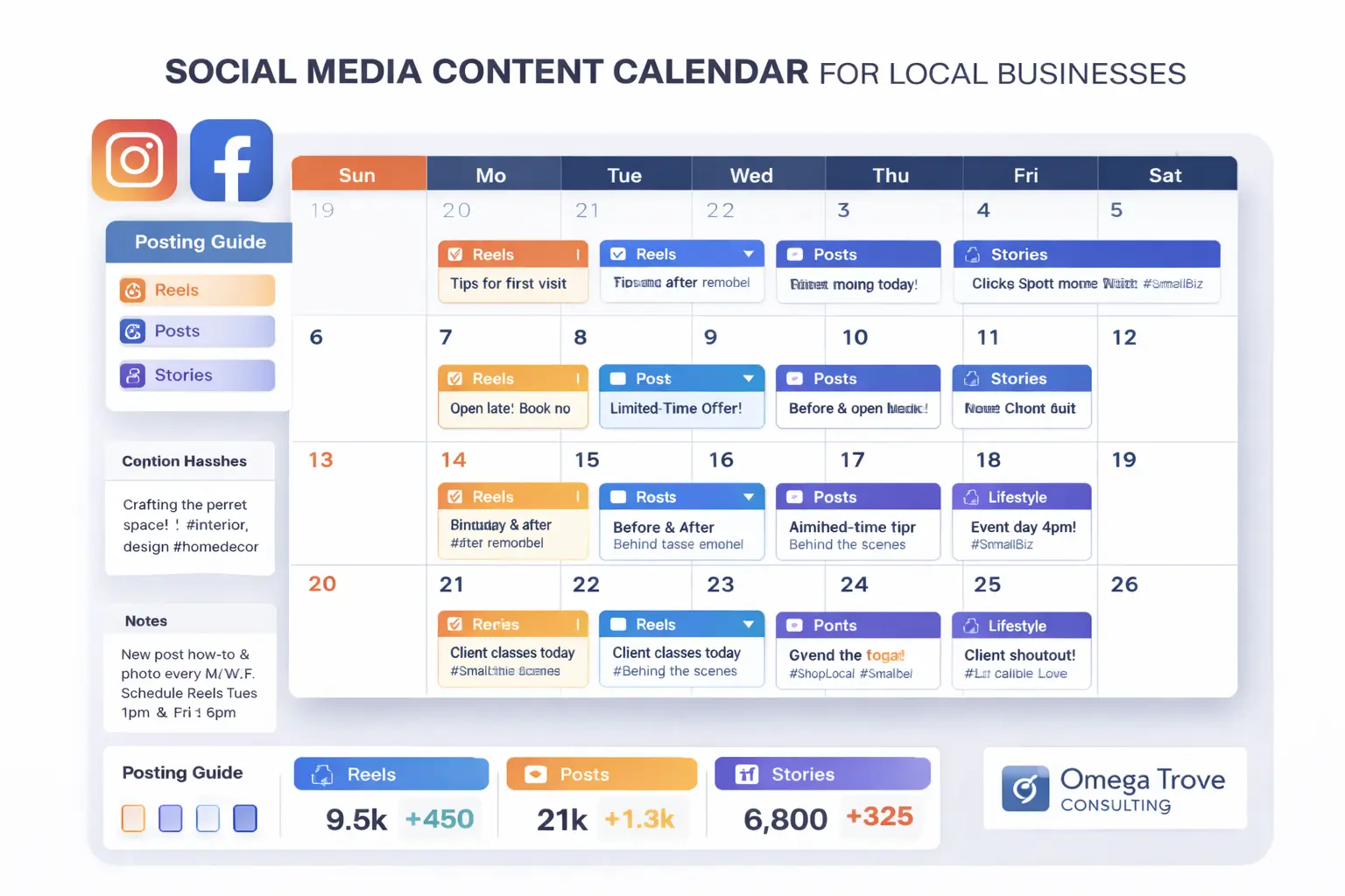Social media agency Heathrow infographic showing branded content calendar and posting schedule