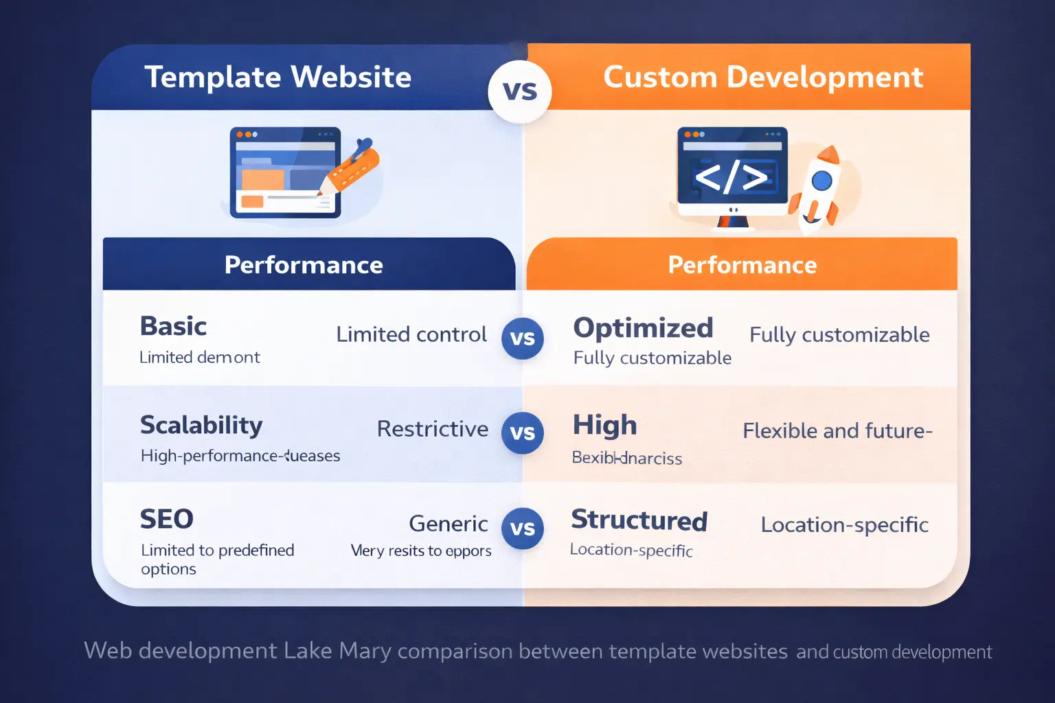 Web development Lake Mary comparison between template websites and custom development