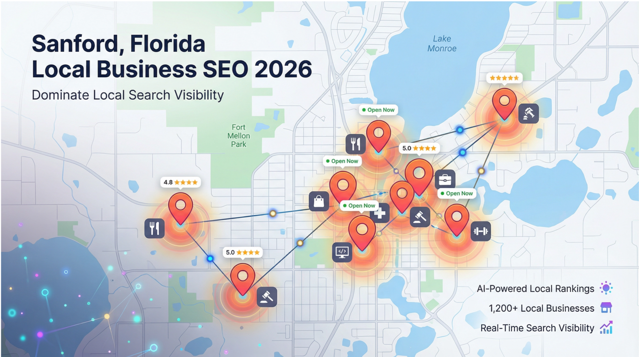 Sanford Florida local businesses highlighted on a city map for SEO in 2026