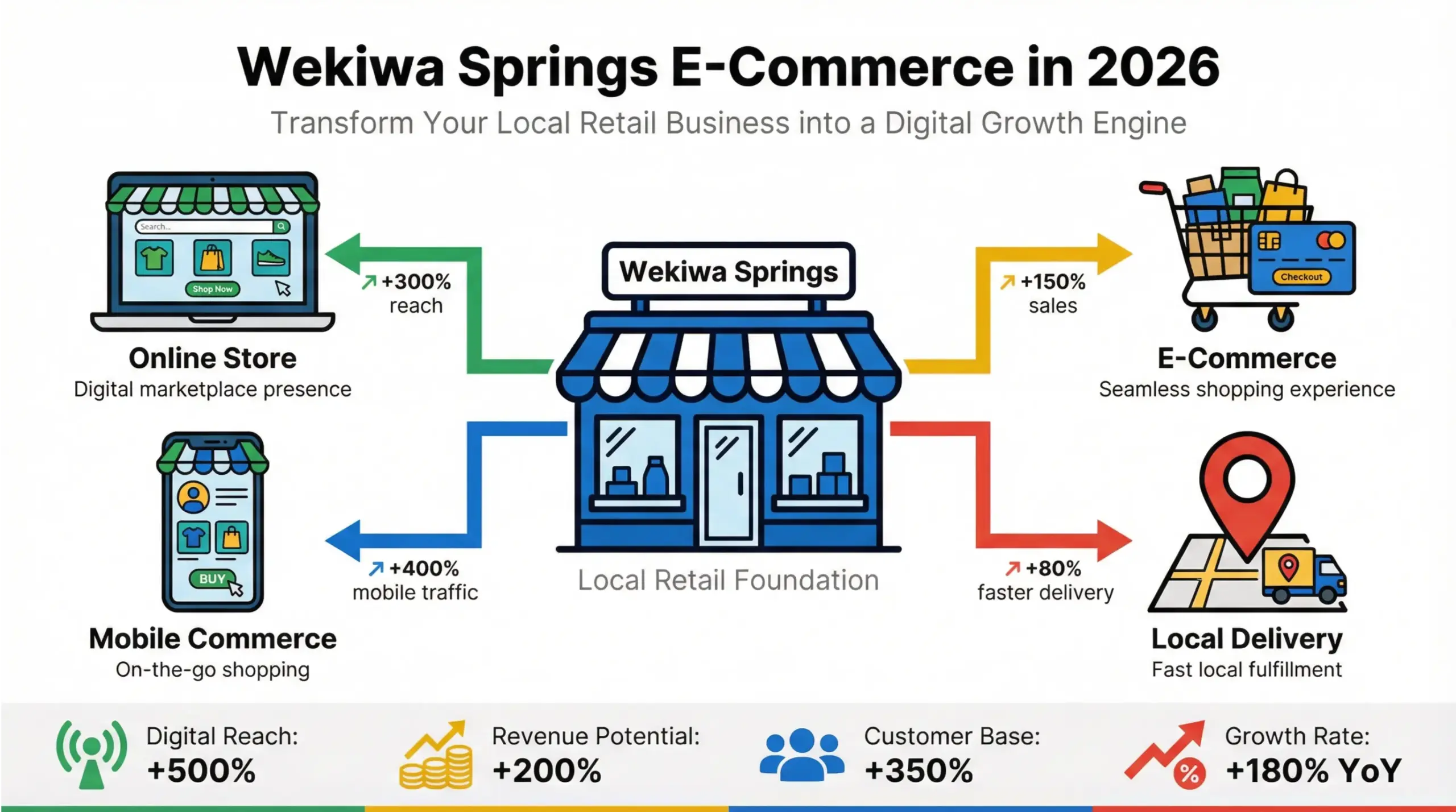 Wekiwa Springs e-commerce infographic showing how local retailers grow online in 2026