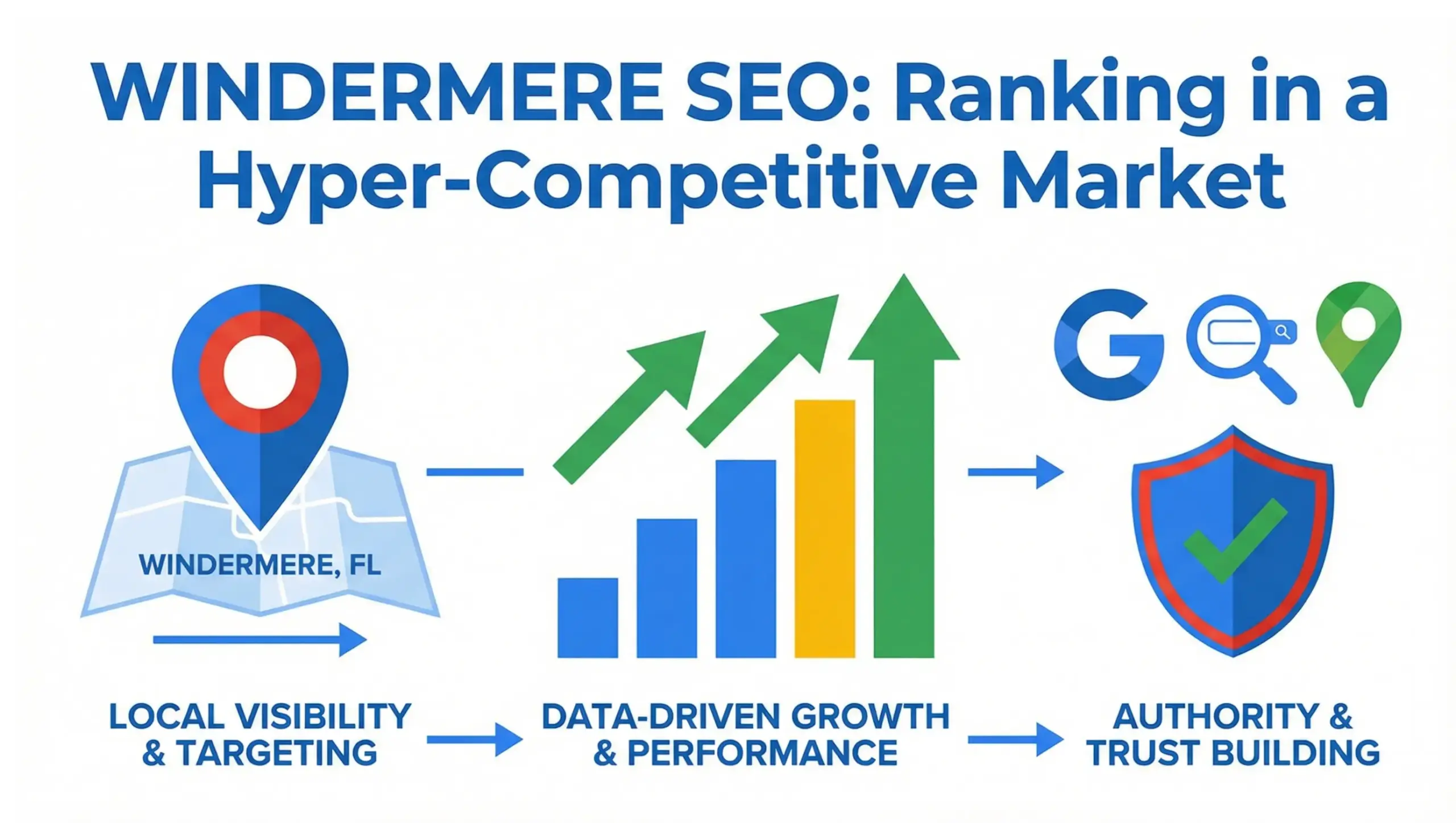 Windermere SEO infographic showing local rankings, Google Maps visibility, and competitive market growth