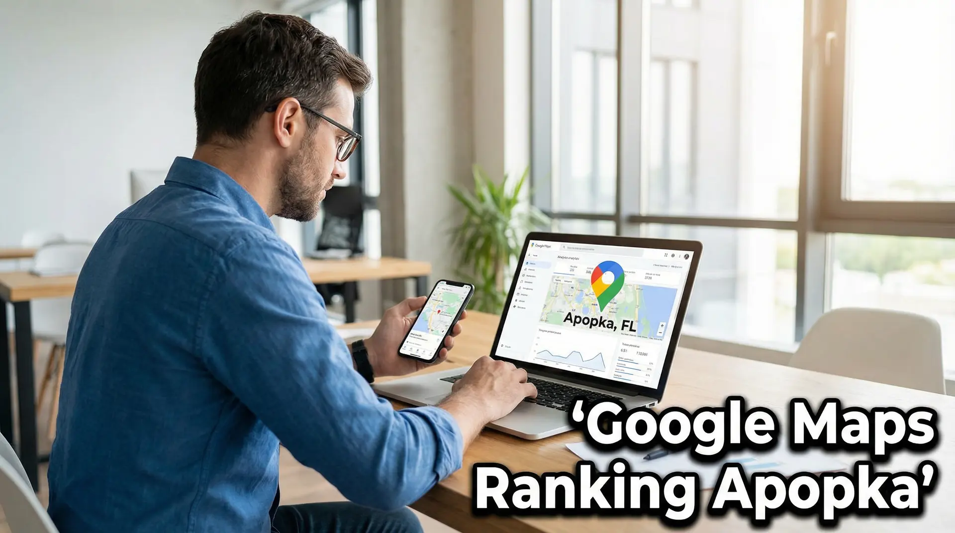 business owner checking google maps ranking apopka on laptop