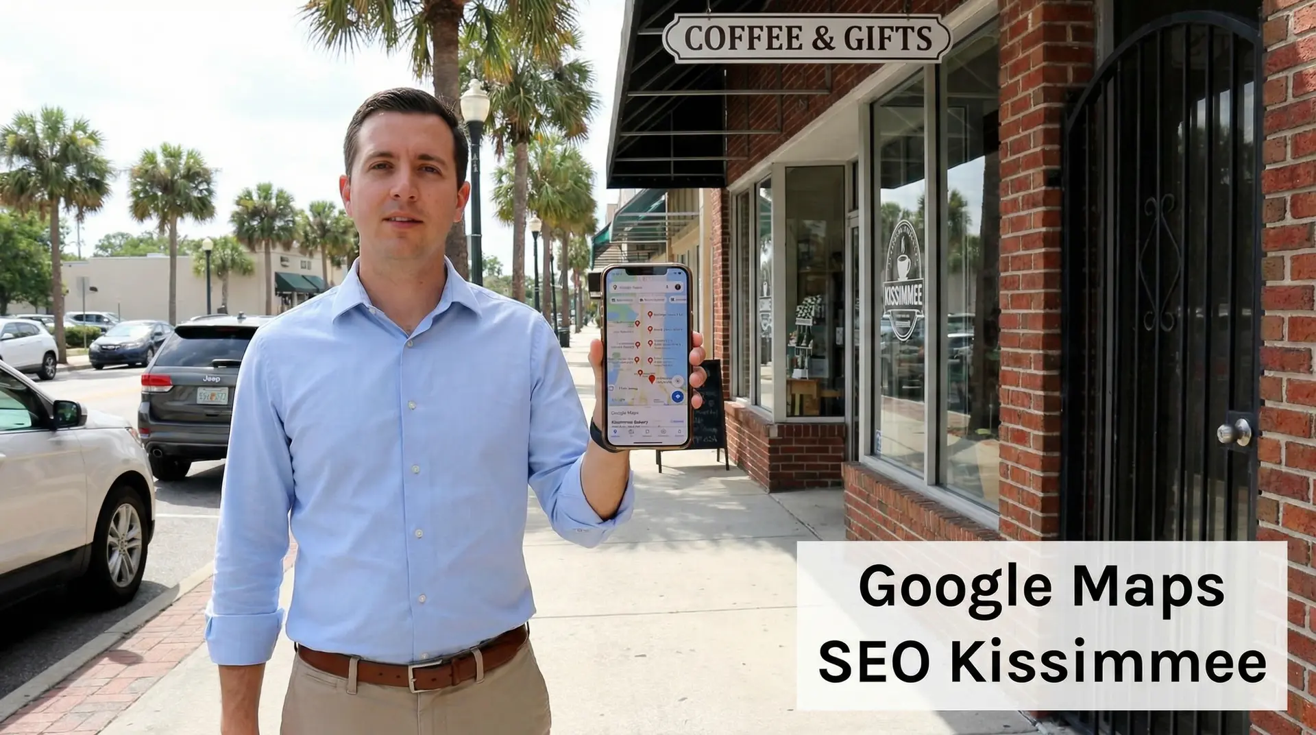 business owner checking Google Maps SEO ranking for his Kissimmee business