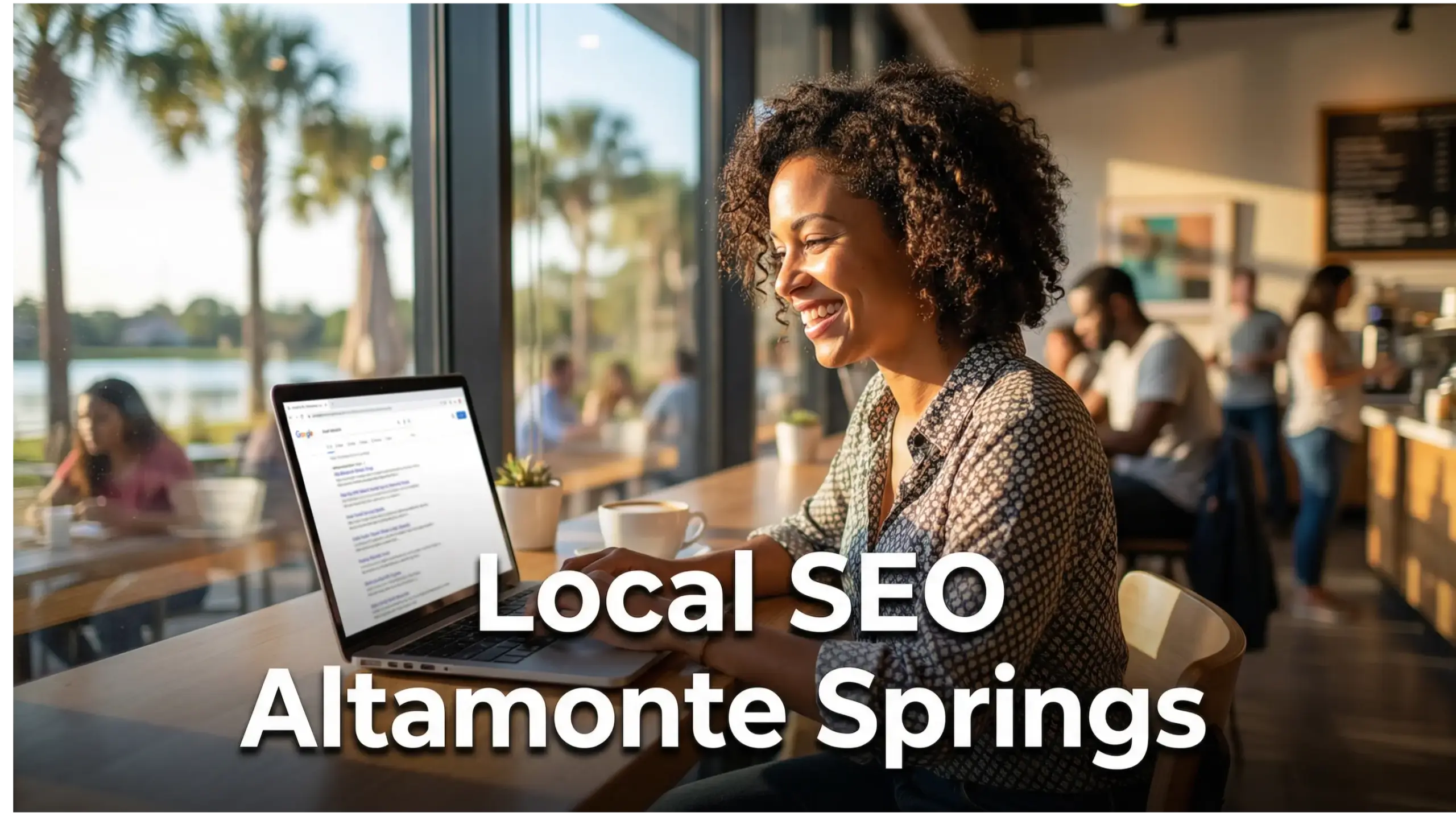 Small business owner in Altamonte Springs using laptop to improve Local SEO visibility