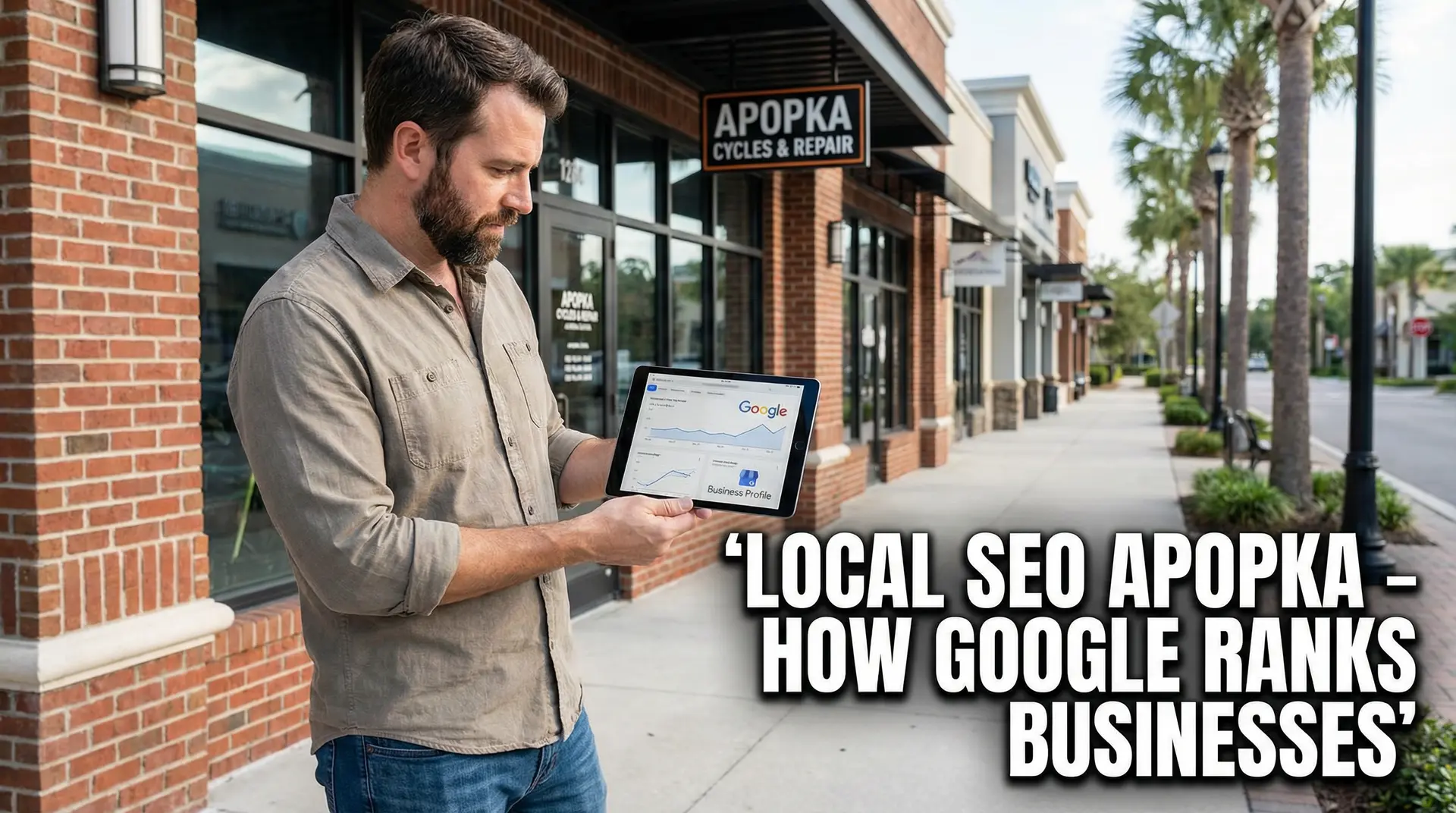 Male business owner analyzing Google Business Profile to improve Local SEO ranking in Apopka