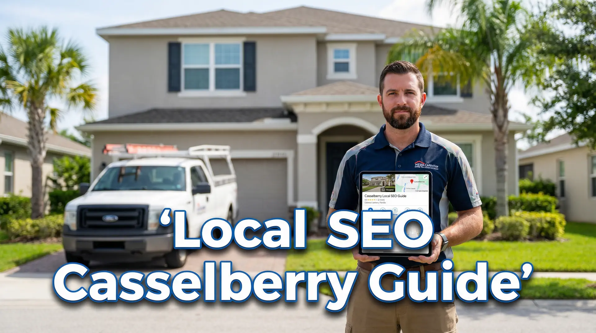 Contractor using tablet to manage Local SEO Casselberry business listing