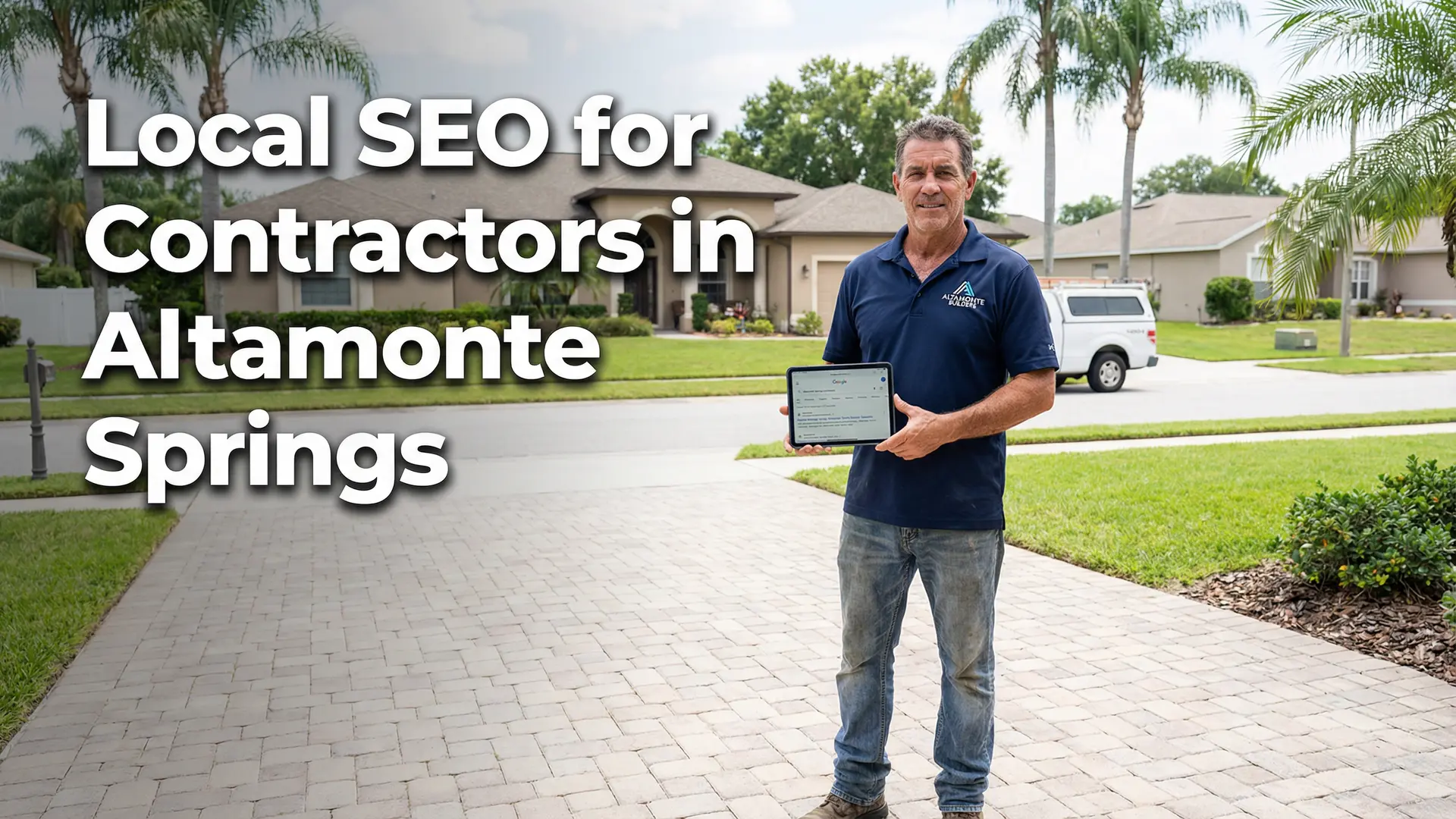 Contractor in Altamonte Springs using tablet to improve local SEO rankings outside Florida home