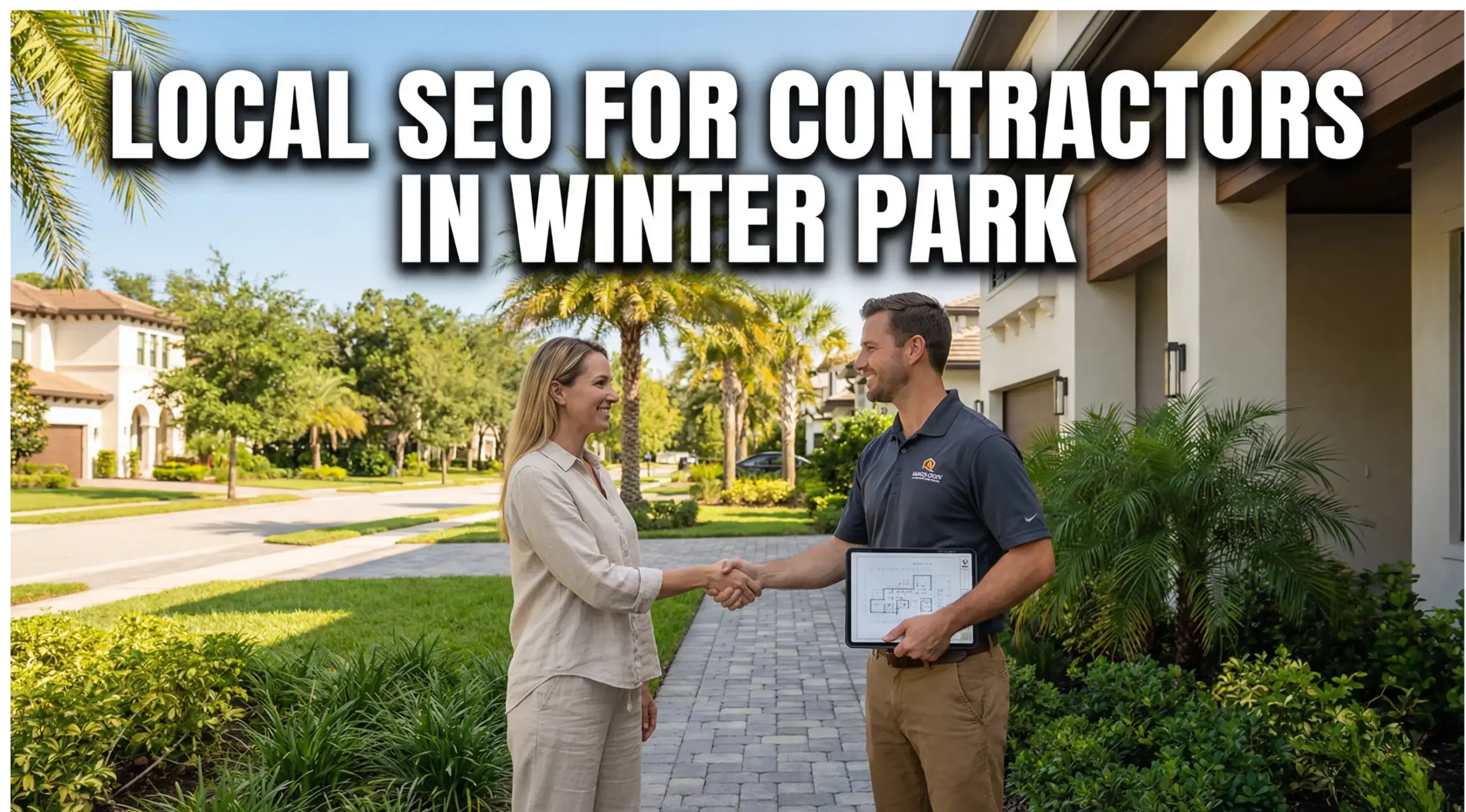 Contractor meeting homeowner outside a Winter Park Florida home discussing local SEO services