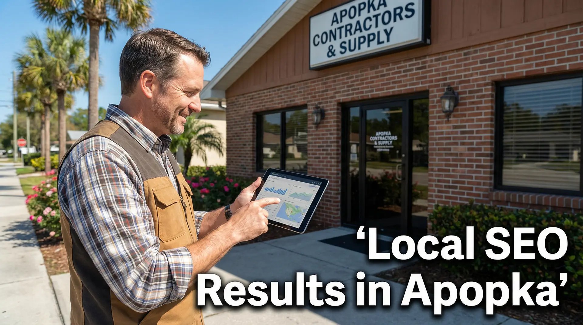 Male Apopka business owner reviewing local SEO results and Google Maps rankings